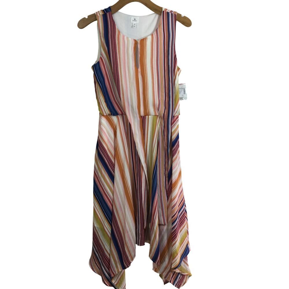 Dressbarn Womens Striped Asymmetrical Hem Midi Dress Multicolor Size 10 NWT